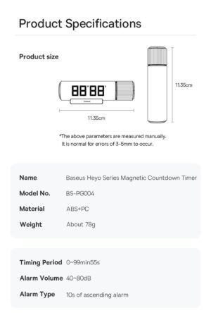 Đồng Hồ Báo Thức Hẹn Giờ Đếm Ngược Màn Hình Kỹ Thuật Số Baseus Heyo Series Magnetic Countdown Timer - Ảnh 9